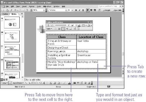 Enter Text and Move Around in a Table