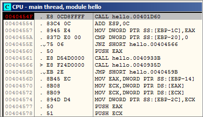 OllyDbg breakpoint is reached