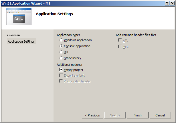 Project Wizard Application Settings