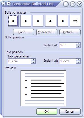 Customize Bullets and Numbering Dialog Box